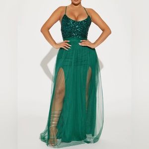 Fashion Nova Hunter Green Starlight Tulle Maxi Dress